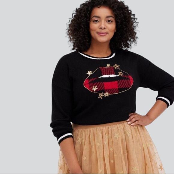 Torrid Buffalo Check Star Lips Pullover Crewneck Sweater, Size 4X - Picture 1 of 12